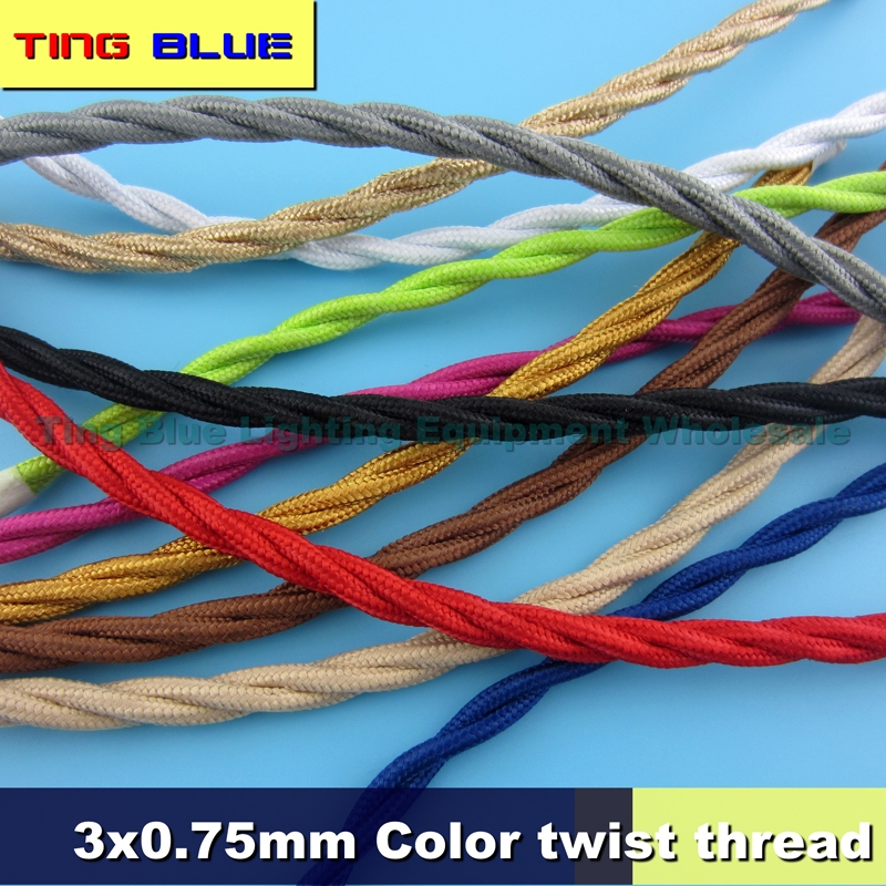 【TingBlue】(50m)3*0.75mm 18AWG粗銅絲餐吊燈麻花線編織線 編織3芯線 3絞線電線扭紋線 創意吊