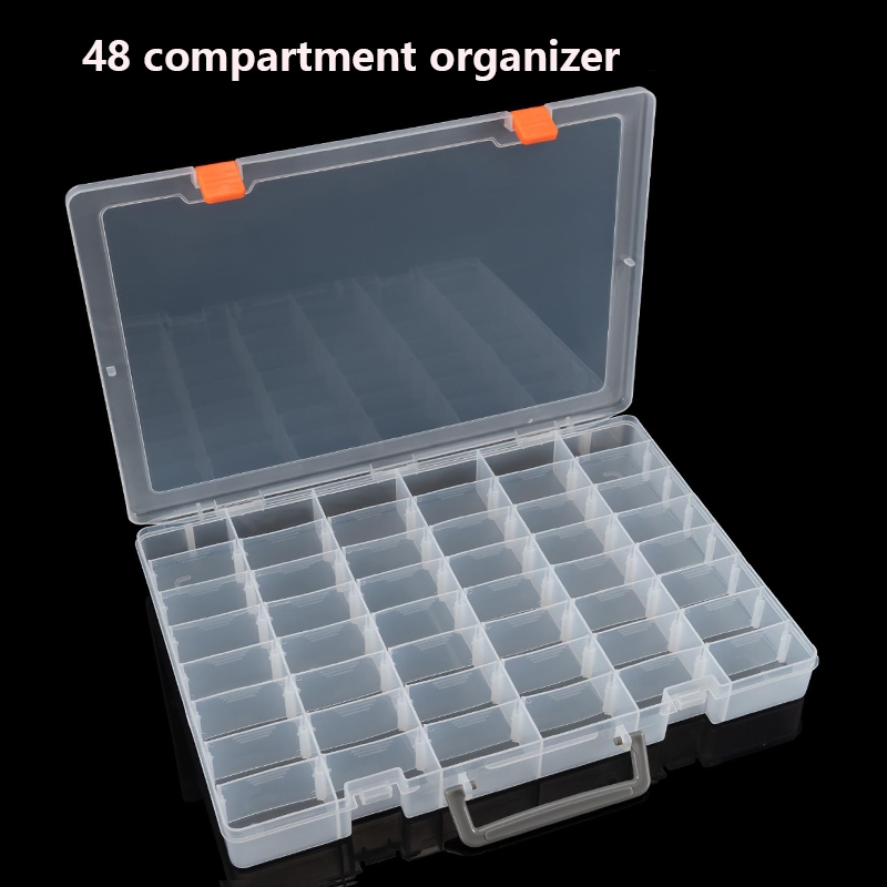 48個塑料零件盒透明帶蓋可移動隔層配件收納盒五金工具箱帶把手可攜帶