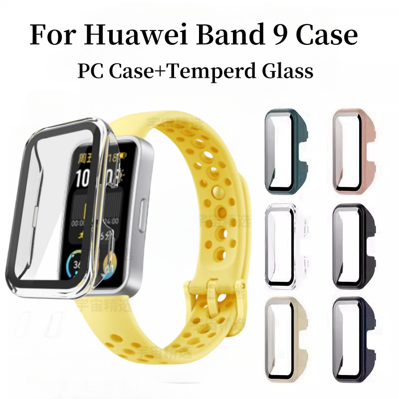 華為手環 9/8 手機殼 + 鋼化玻璃膜 2 合 1 智能手錶保護殼華為手環 8 9 鋼化玻璃膜 + 手機殼
