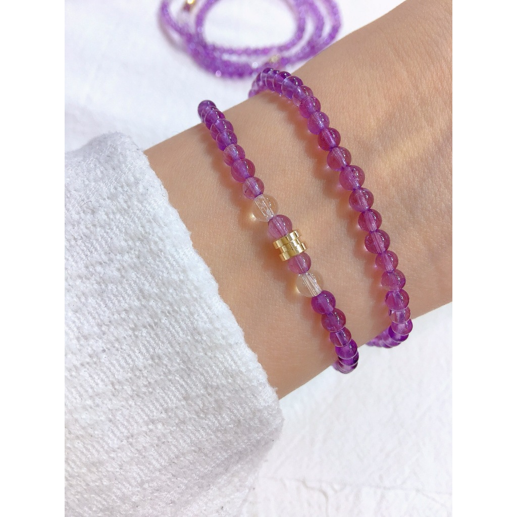 純天然紫水晶單圈手鍊、顏色非常漂亮，規格4MM左右，搭配天然白水晶 保色配飾 佩戴絕對美美噠、