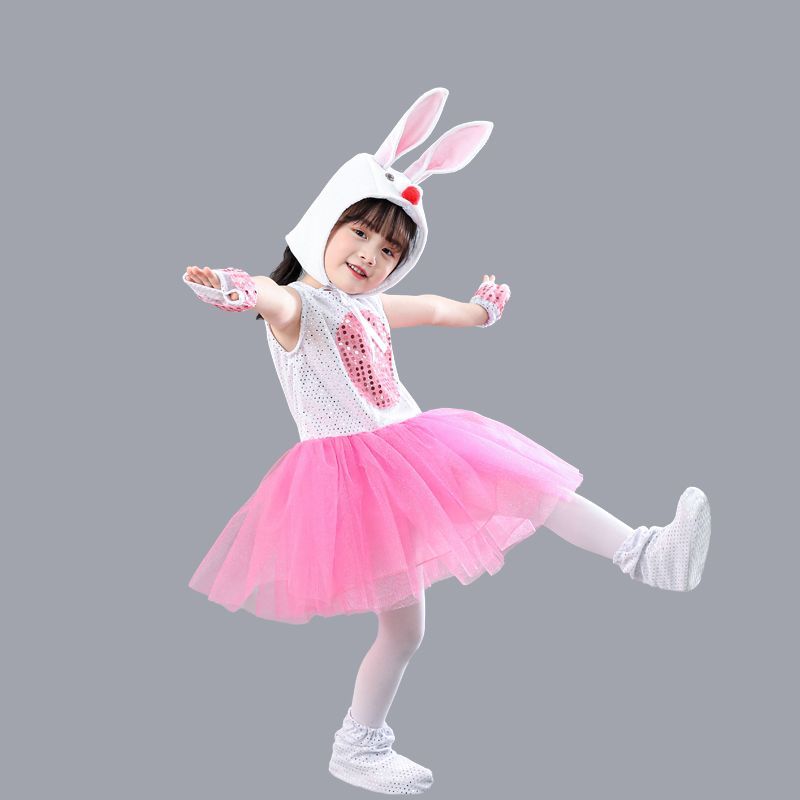 六一兒童造型服 100-160碼 小白兔裙子表演服 幼兒園舞臺舞蹈服裝 小動物表演服 兔子表演服