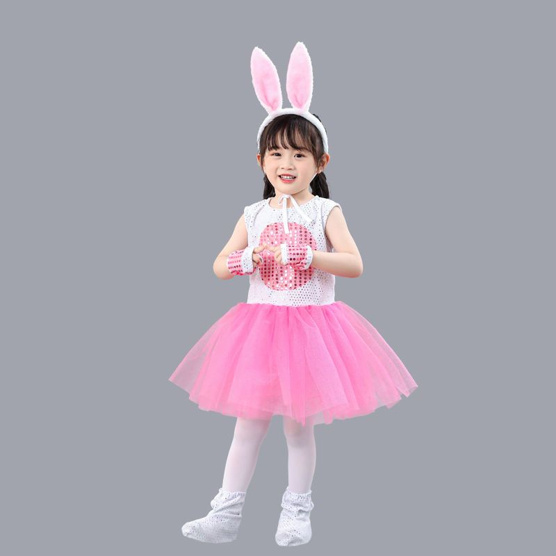 兒童洋裝造型服 100-160碼 六一兒童小白兔裙子表演服 幼兒園舞臺舞蹈服裝 小動物表演服兔子表演服