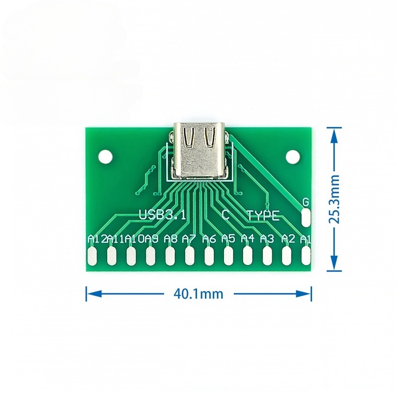 TYPE-C母頭測試板USB 3.1帶PCB板24P母座 連接器轉接板測電流導通