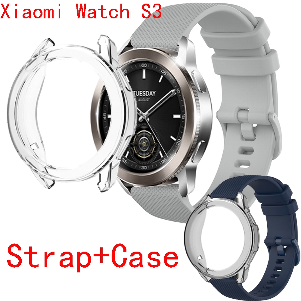 XIAOMI 矽膠錶帶帶錶殼配件錶帶手鍊適用於小米手錶 S3 錶殼配件 TPU 保護殼適用於小米手錶 S3 智能手錶全能