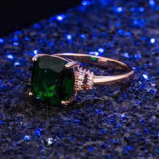 方形祖母綠戒指女歐美玫瑰金祖母綠戒指時尚首飾戒指