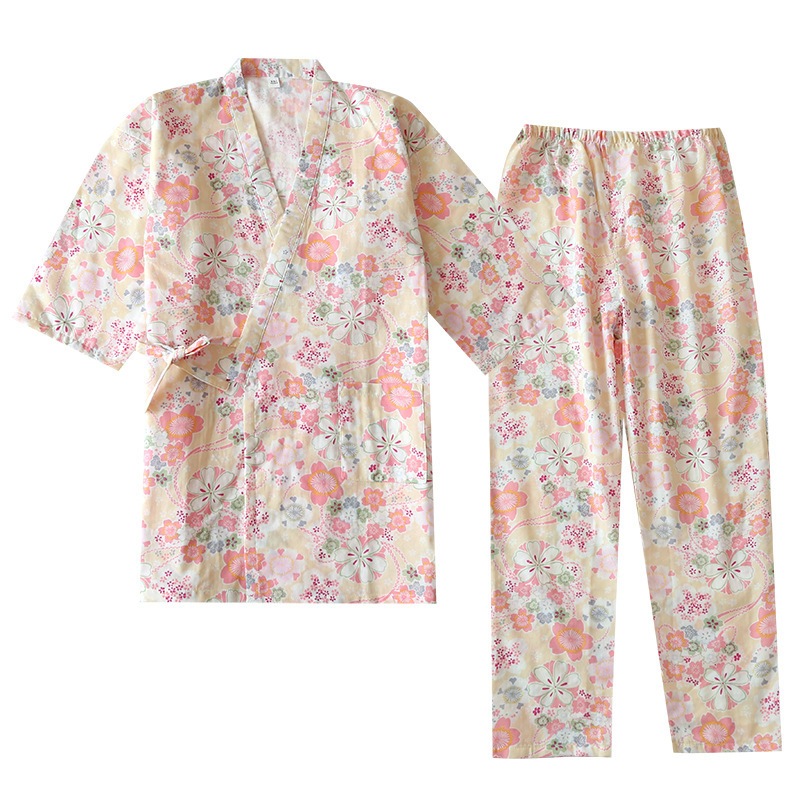 女夏季可愛和服睡衣日式棉紗七分袖家居服汗蒸服女薄款浴袍套裝