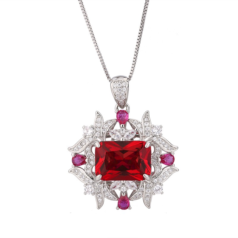 珠寶首飾套裝紅剛玉項鍊鋯石戒指女歐美人造水晶藍尖晶項鍊