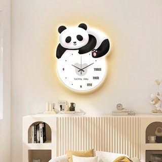 月球熊貓鐘錶家用臥室卡通時鐘兒童房客廳掛鐘靜音免打孔