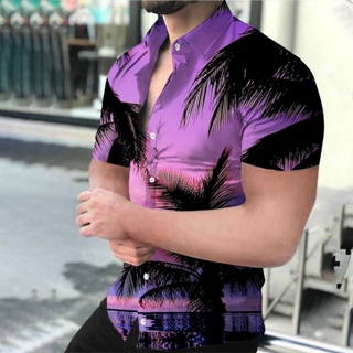 夏威夷短袖男士襯衫休閒針織3d椰子印花翻領上衣沙灘度假襯衫上衣