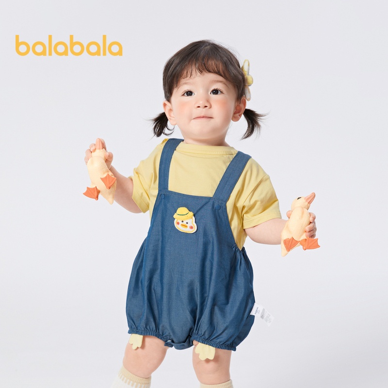 Balabala 嬰兒短袖套裝女童夏季時尚 2024 新款時尚嬰兒衣服男孩工作服
