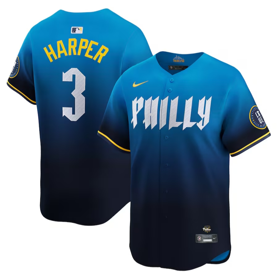 男式 MLB 費城費城人隊 Bryce Harper 藍色 2023-24 城市連接棒球球衣