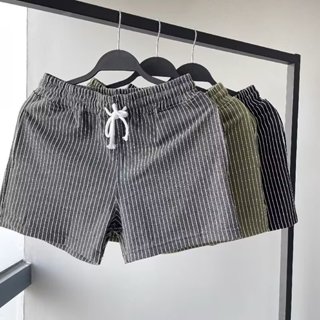 夏季高檔條紋三分褲男士運動休閒短褲口袋中腰直筒短褲