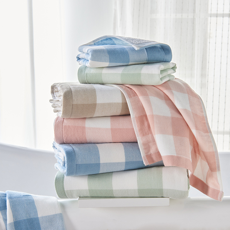 Muji無印方格方巾毛巾浴巾 加大全棉套巾 柔軟透氣 強吸水 簡約 咖啡色/藍色/粉色/綠色