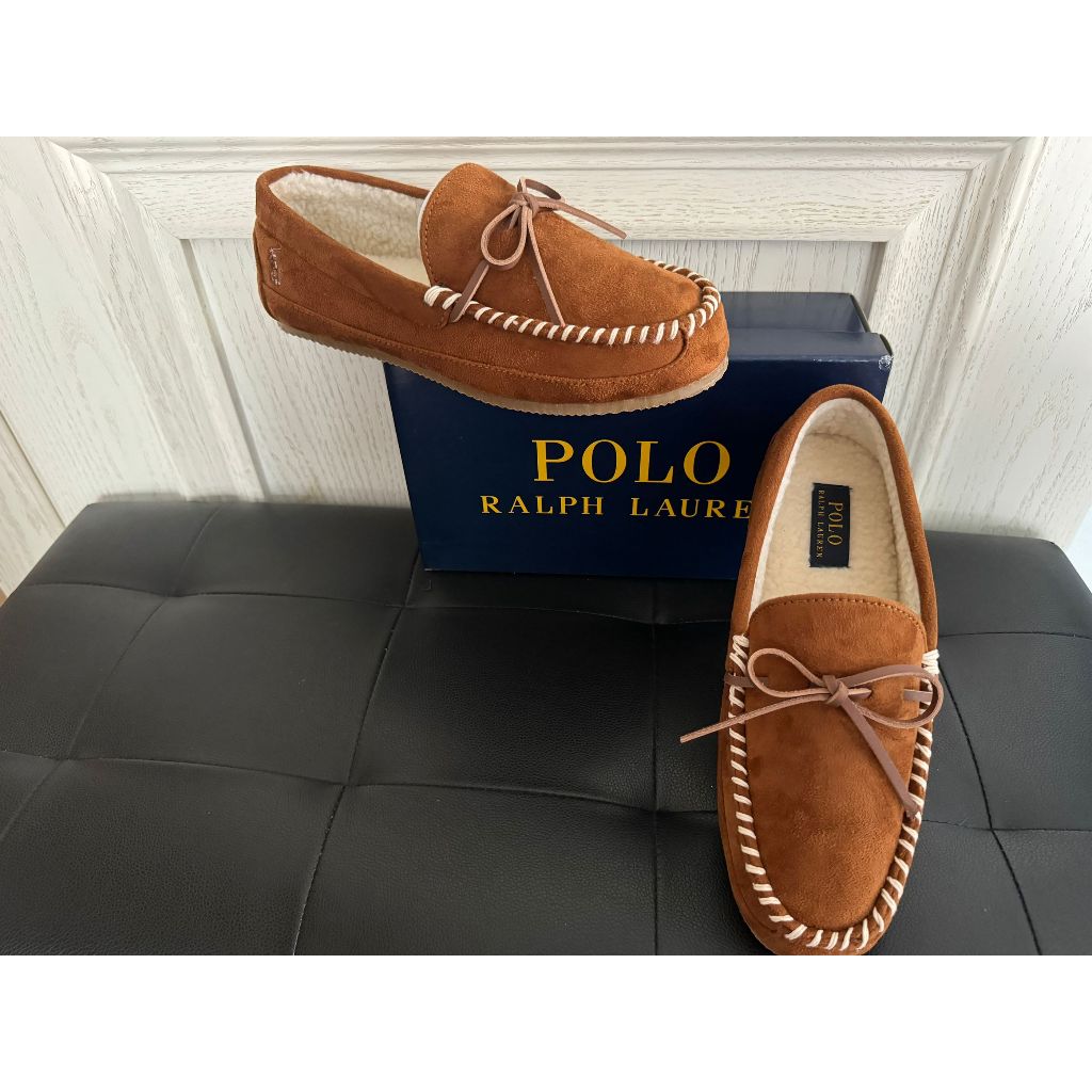 【Ethan】美日韓業余代購 Polo Ralph Lauren 栗色麂皮絨 彩馬男士 加絨豆豆鞋 輕便一腳蹬紳士 懶人