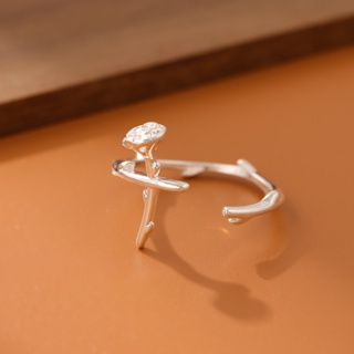 925純銀時尚荊棘玫瑰花立體小巧精緻開口戒指