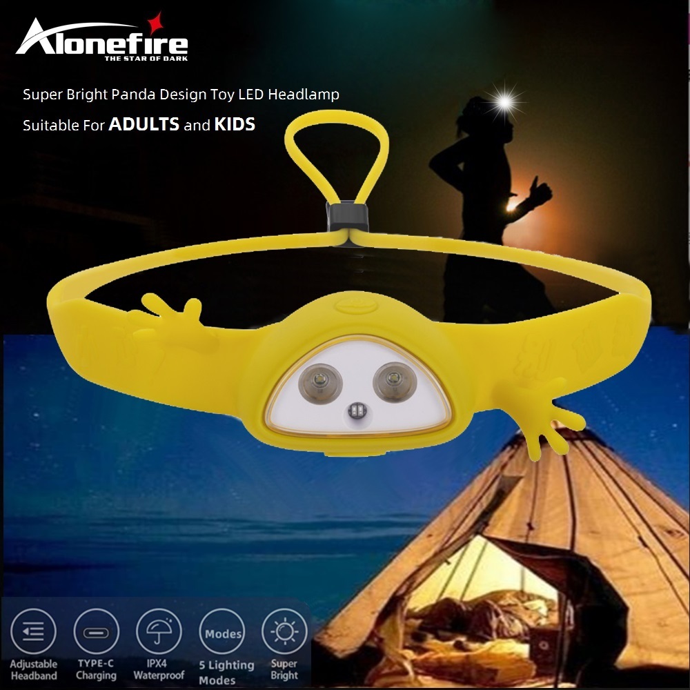 Alonefire HP60 LED頭燈可充電遠足釣魚野營登山旅行兒童小學生頭燈可愛卡通外觀夜燈