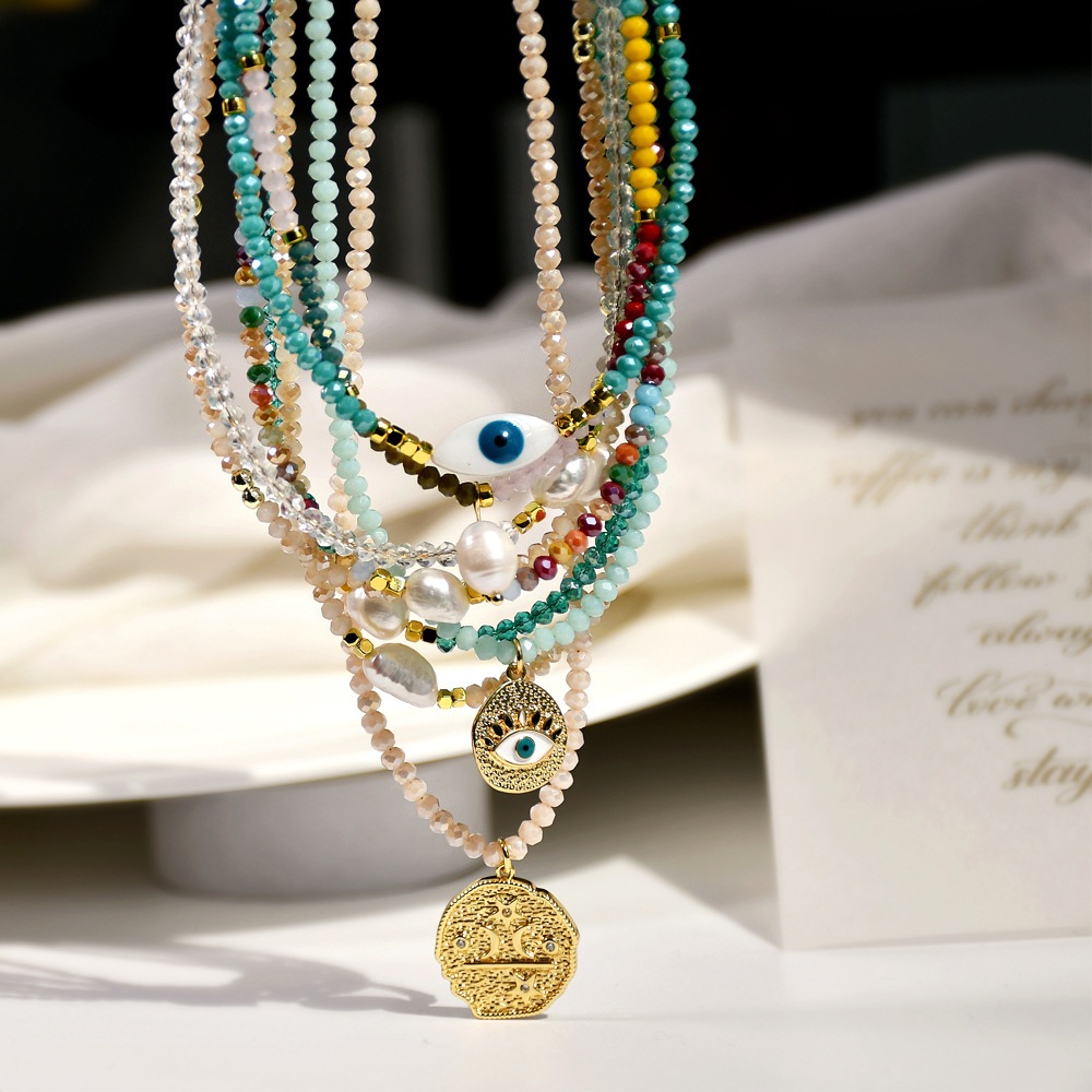 春夏新款小眾y2k淡水珍珠項鍊彩色水晶串珠項鍊，女百搭高級感飾品。