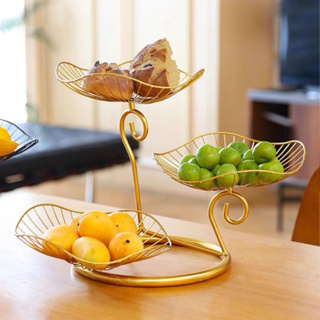 創意北歐風 輕奢輕奢質感 金色鐵藝收納籃 創意造型水果藍 現代餐廳個性多層水果盤 零食收納籃 ins家用客廳茶几零食盤