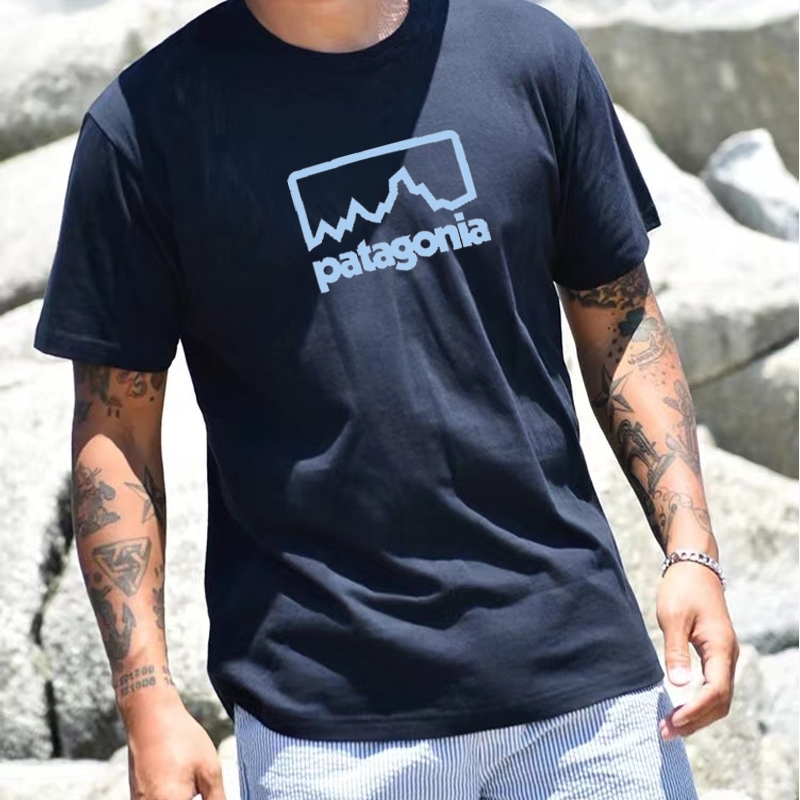 Patagonia巴塔哥尼亞經典復古山標誌印花短袖夏季男女圓領t恤