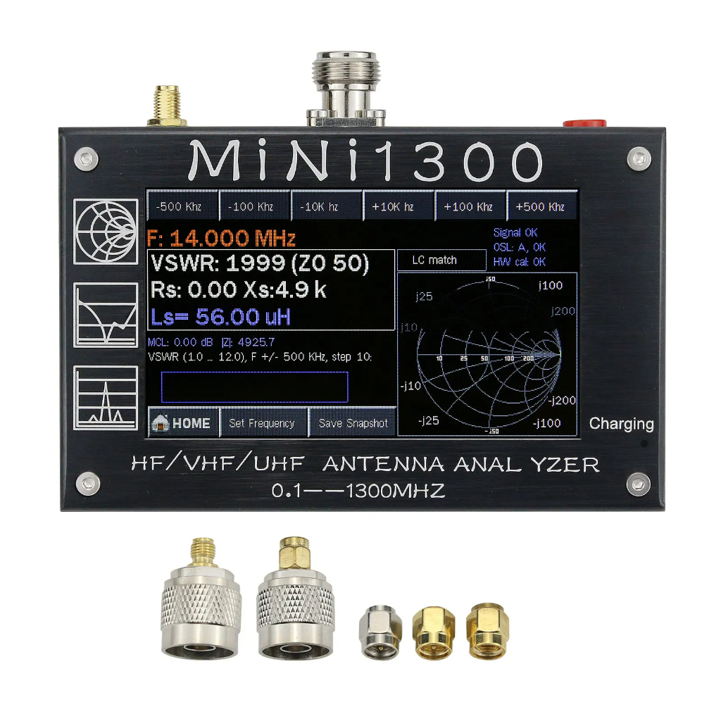 ⭐Mini1300 0.1-1300MHz HF VHF UHF 天線分析儀,帶 4.3" TFT LCD SWR 掃描