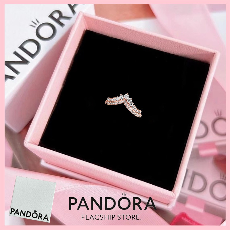 [免稅] Pandora 珠寶 100% 正品 S925 純銀戒指帶盒承諾 187736Cz 公主叉骨戒指