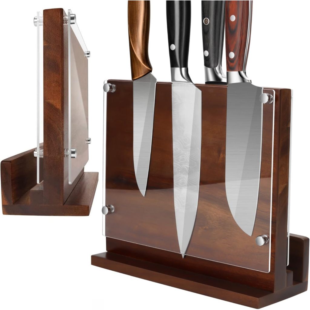 廚房磁性刀座帶亞克力盾相思木雙面刀架架支架帶強力增強磁鐵多功能儲物刀架