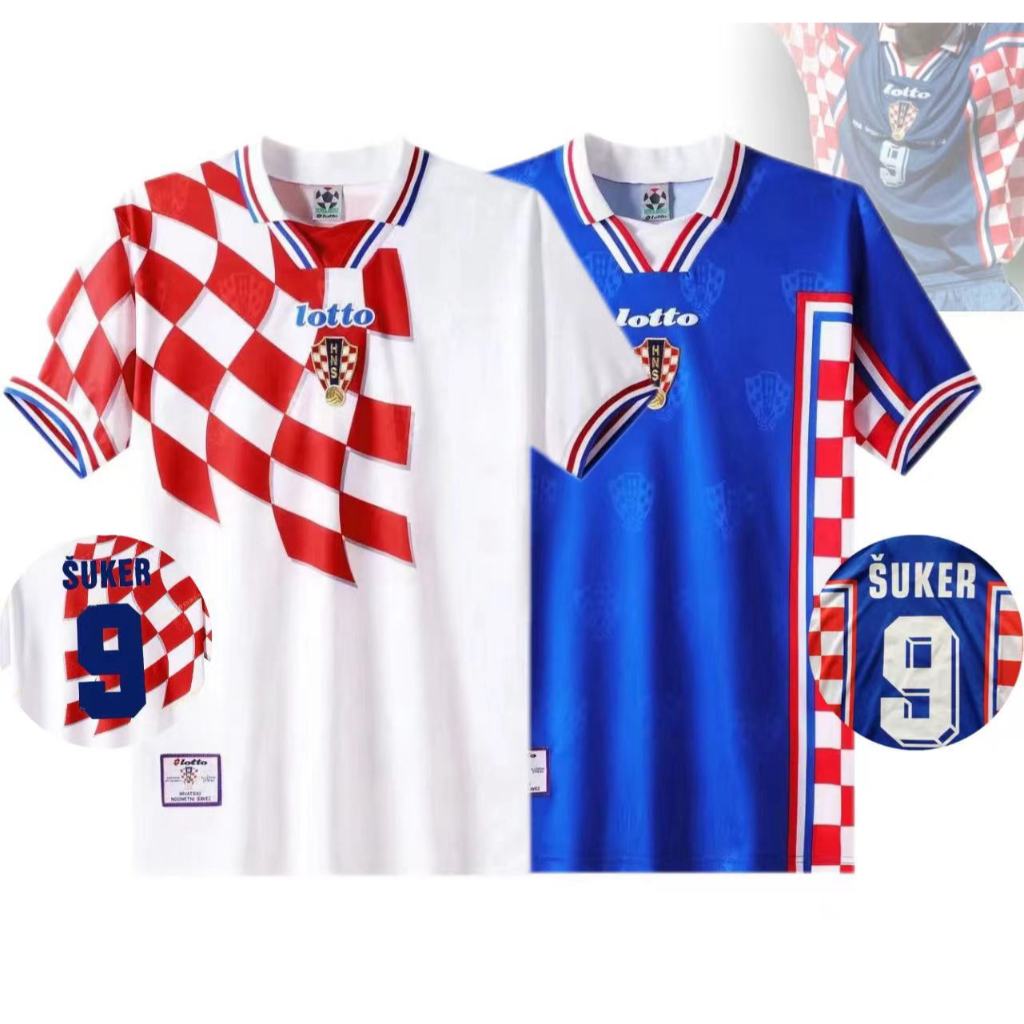 【復古 S-2xl 】1998 年克羅地亞主客場復古足球球衣 T 恤男球迷版