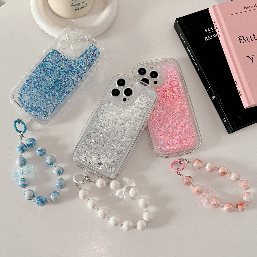 素色全包流沙殼透明殼 適用於iPhone15 14 13 12 11 Pro Max 全包殼手鍊