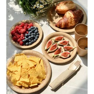 野餐餐盤ins風春遊牛皮紙杯餐具紙巾戶外露營用品水果盤燒烤盤子