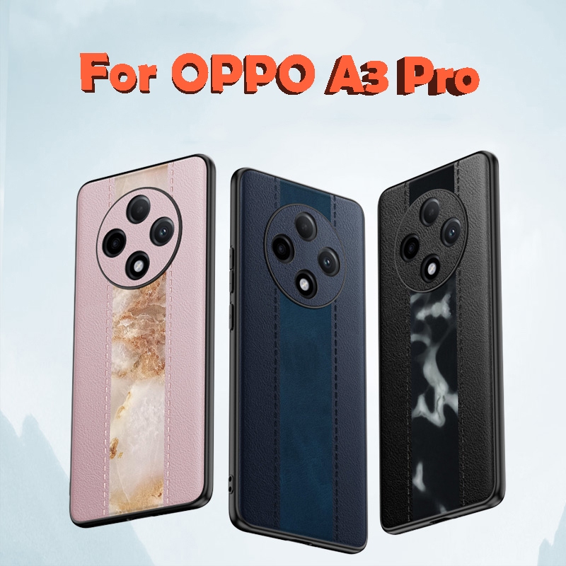 A3 Pro 外殼保護套適用於 OPPO A3 Pro 大理石紋拼接皮膚紋防震手機殼保護套