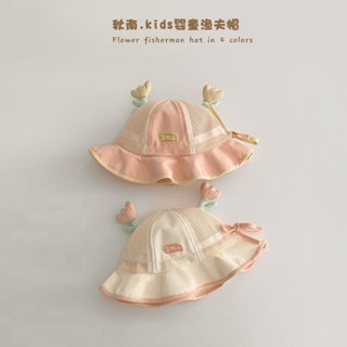 嬰兒帽子夏季可愛女寶寶蝴蝶結網眼公主漁夫帽女孩遮陽盆帽
