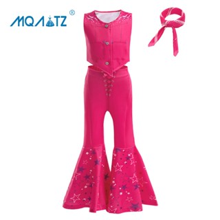 Mqatz 夏季玫瑰表演角色扮演套裝上衣+褲子女孩兒童服裝女孩衣服圖案休閒套裝 BAB02