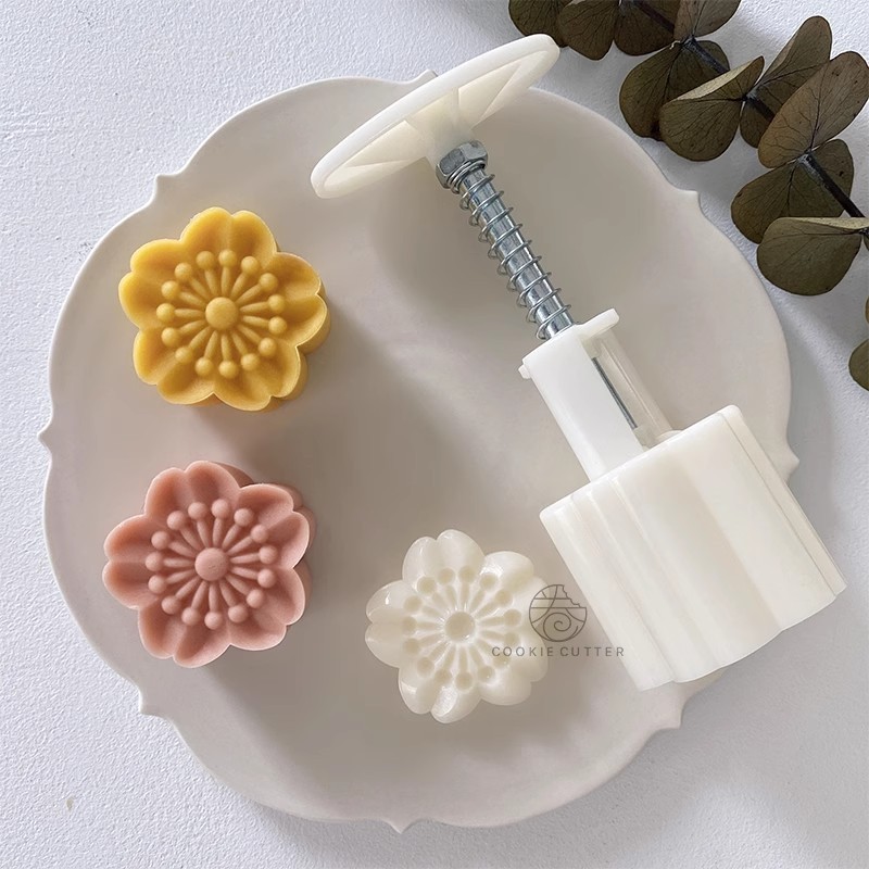 50g創意月餅模具櫻花花形餅乾糕點郵票diy中式傳統甜點模具年糕