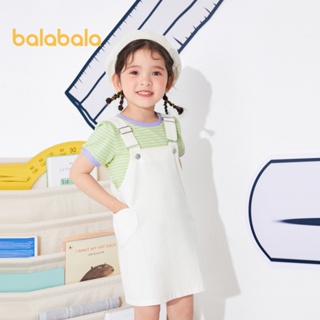 巴拉巴拉女童短袖套裝2024新款夏裝兒童連衣裙純棉條紋