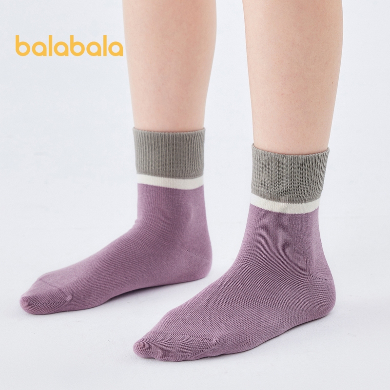 Balabala兒童襪秋季新款男女童棉襪兒童寶寶中大童基本款五雙