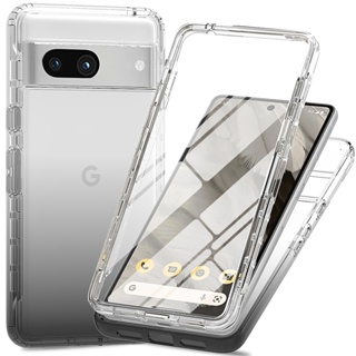 Pixel 8 Pro 5G 手機殼內置屏幕保護膜漸變水晶透明背面全身防震橡膠保險槓保護殼保護套適用於 Google P