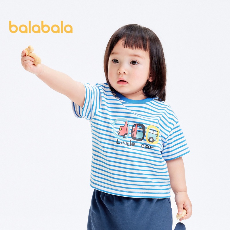 Balabala嬰兒t恤嬰兒上衣女童服裝男童短袖2024新款時尚可愛夏季