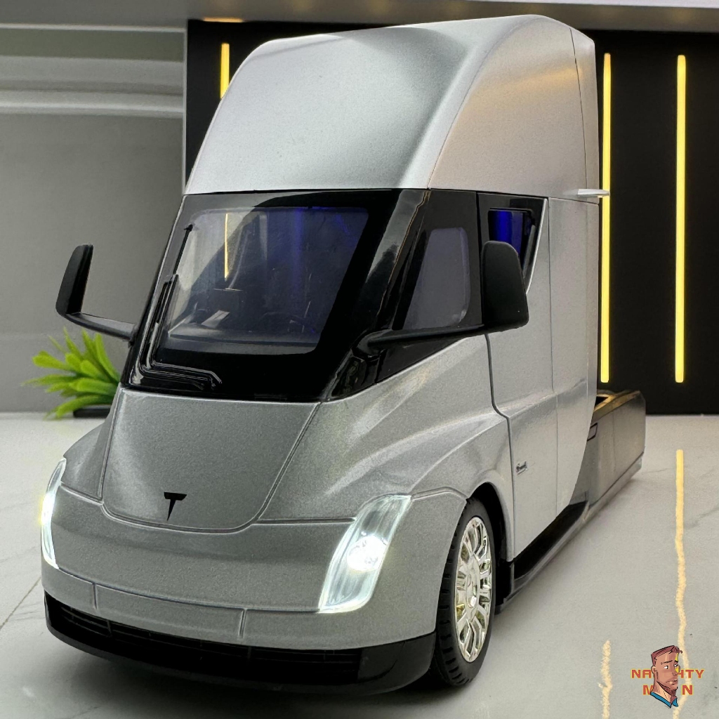 [NAU-MAN]1:24特斯拉Semi卡車頭模型聲光回力玩具車運輸貨車收藏擺件合金車模卡車車頭兒童禮物