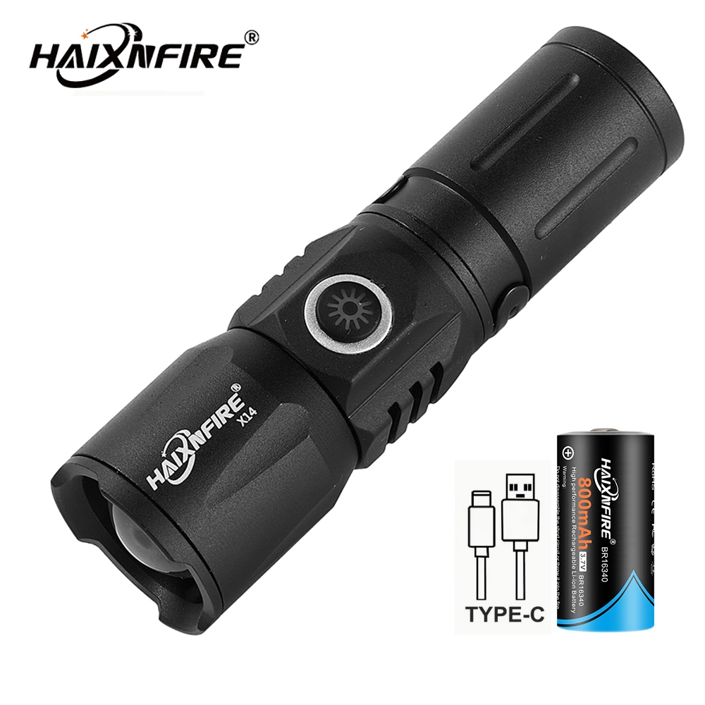 Haixnfire X14迷你手電筒可變焦白光應急小手電筒戶外野營Type-C USB充電便攜手電筒