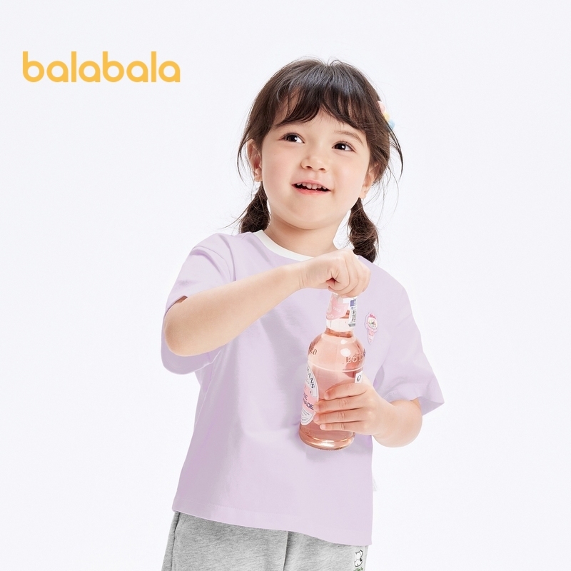 Balabala兒童短袖t恤女童上衣嬰兒服裝2024新款夏季純棉時尚