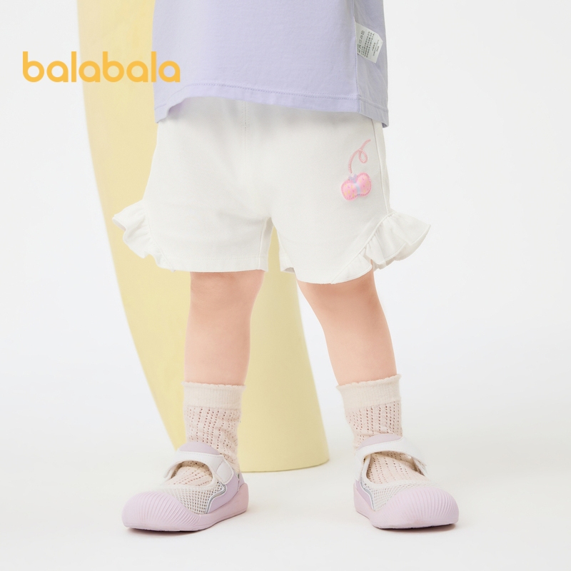 Balabala女童褲子嬰兒短褲休閒褲2024新款夏季甜美com桌時尚潮流