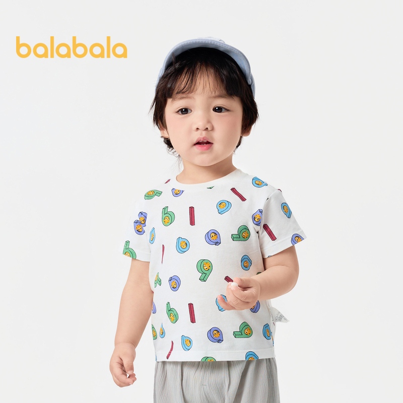 Balabala嬰兒t恤嬰兒上衣女童服裝男童短袖2024新款夏季純棉可愛