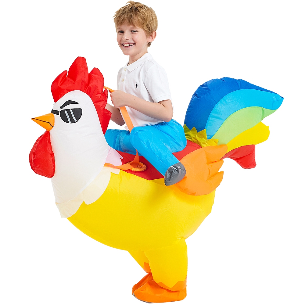 彩色公雞充氣服裝兒童搞笑花式動物充氣套裝萬聖節嘉年華角色扮演服裝普珥節吉祥物服裝