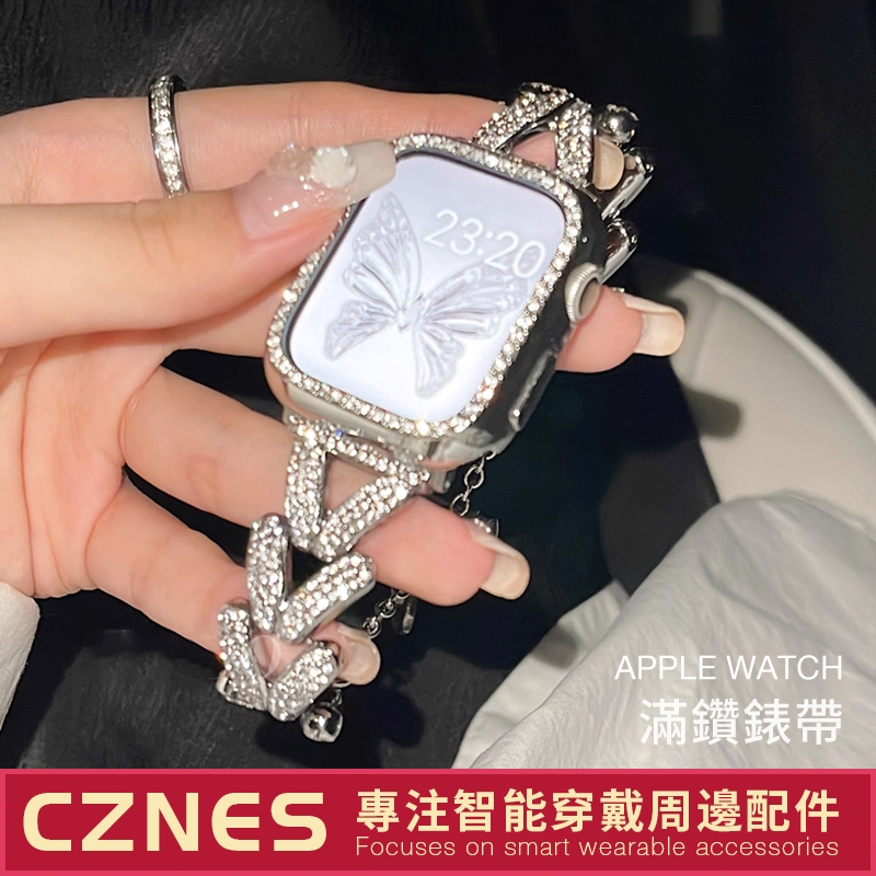 【現貨】Apple Watch 抽繩錶帶 V型滿鑽錶帶 SE/S9 iwatch全系列 女士錶帶 41/44/45mm