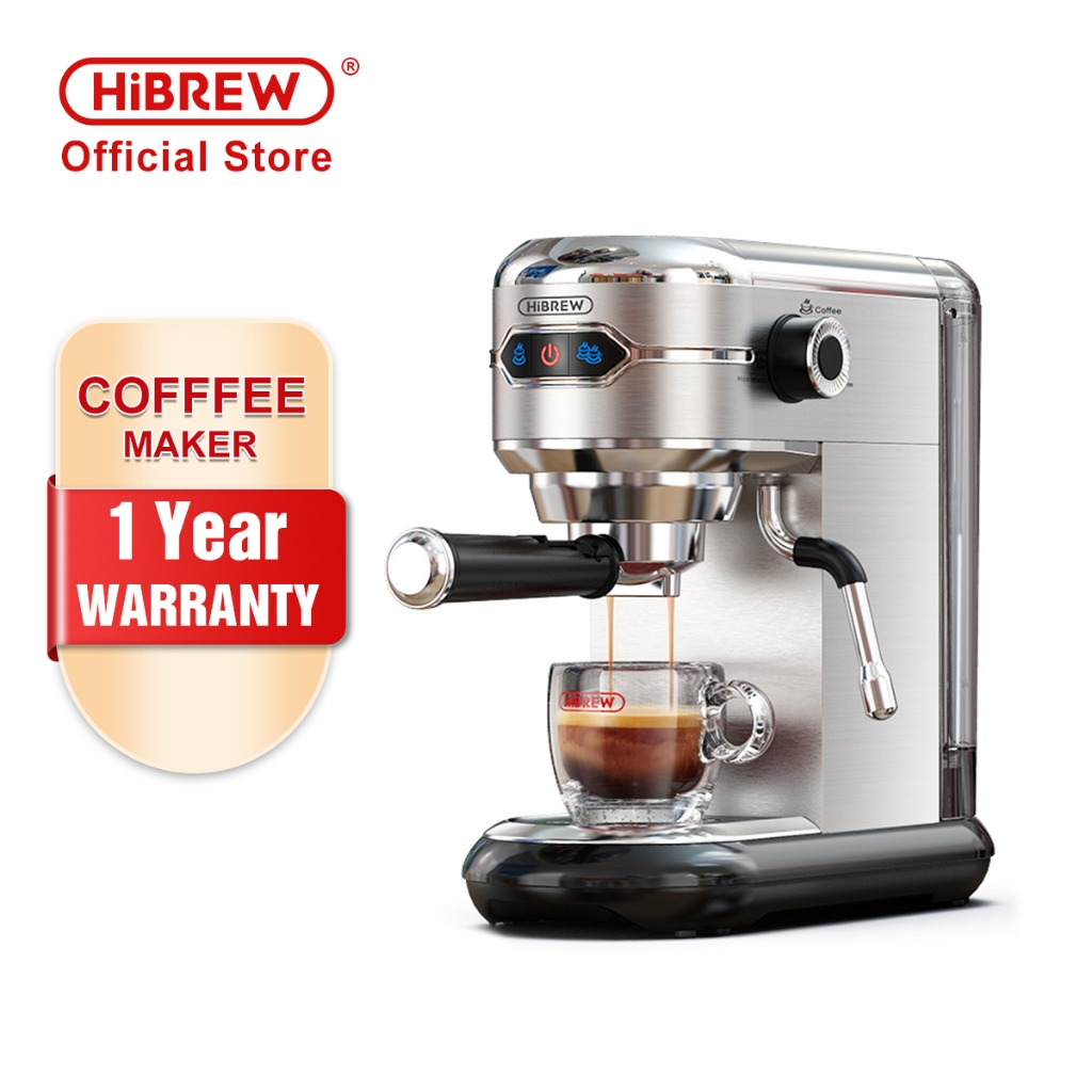 HiBREW 意式濃縮咖啡機 奶泡一體蒸汽單人半自動咖啡機 咖啡豆研磨機 19Bar高壓萃取冷熱模式多功能家用商用