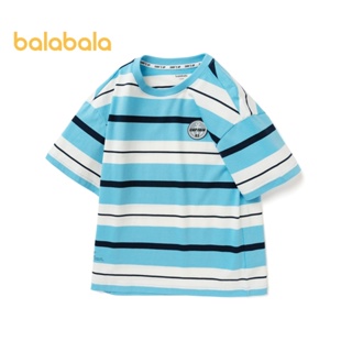 Balabala 兒童短袖 T 恤男童印花汗衫夏季中大童條紋上衣時尚