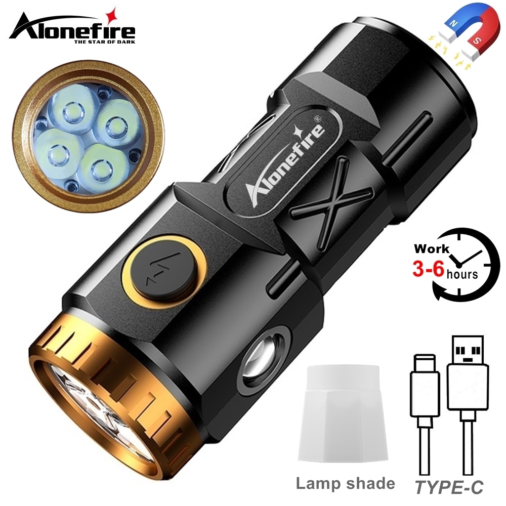 Alonefire X84 迷你超亮手電筒 4x P35 LED 帶筆燈磁鐵 Usb 充電戶外便攜式手電筒