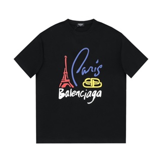 Balenci*ga巴黎*家2024最新款鐵塔字母logo 休閒圓領短袖T恤男女同款