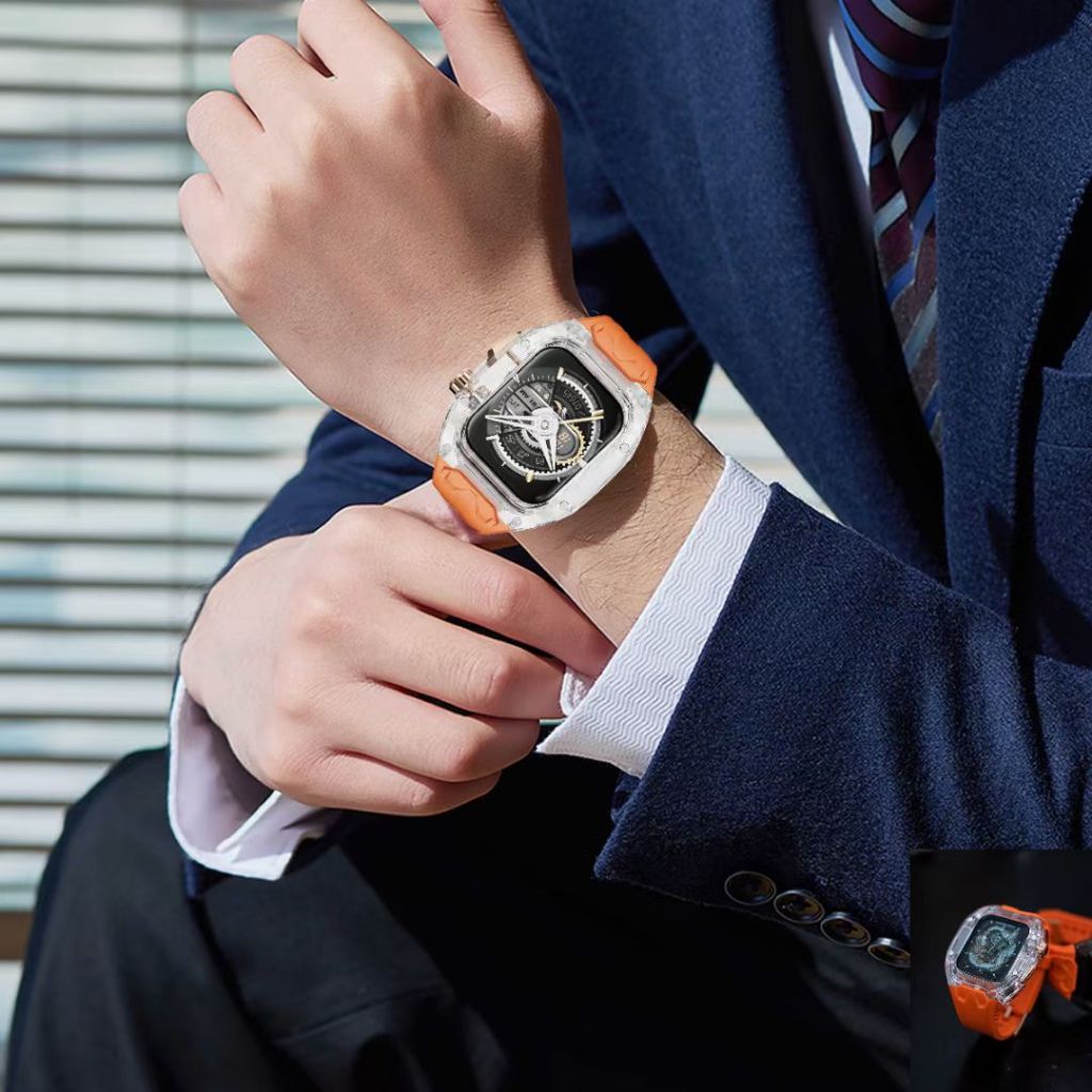 Apple Watch 錶帶 一件式 理查德改裝 透明錶殼 橡膠錶帶  適用Apple Watch 8代 7 44/45