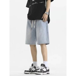 【S-3XL】男士夏季抽繩牛仔短褲寬鬆休閒簡約運動素色短褲